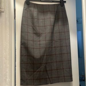 Plaid grey/maroon knee length skirt - NWOT - Matching pants/blazer separately